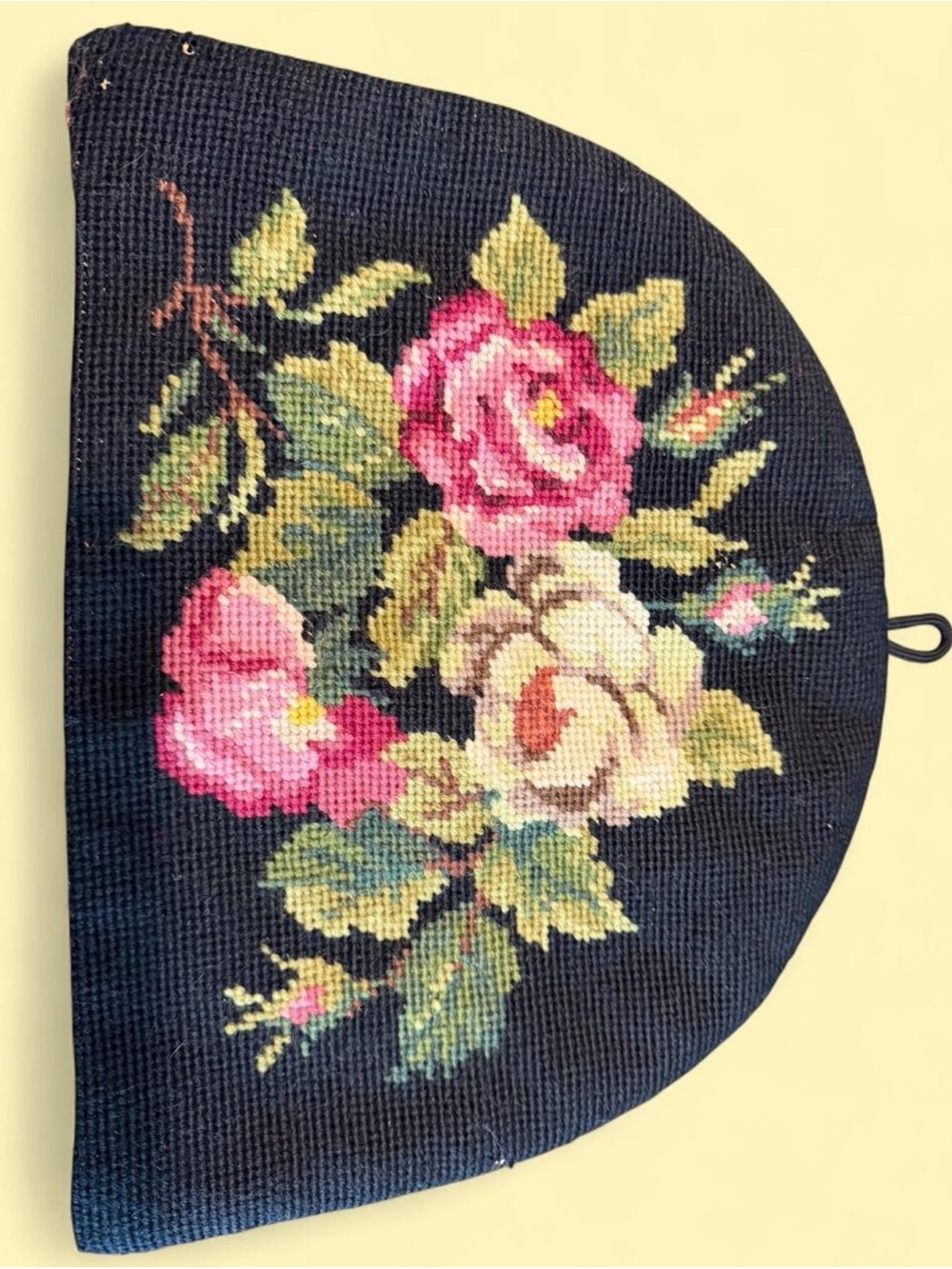 Floral Embroidered Black Tea Kettle Cover - Pink & Cream Roses